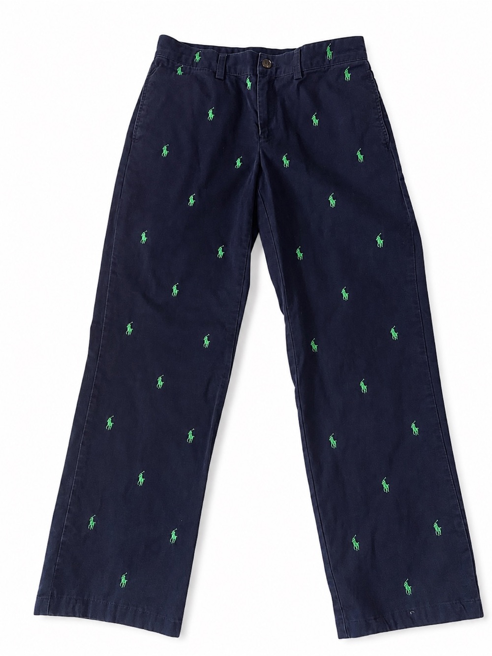 Polo Ralph Lauren Navy Chinos w/Green all over Pony Pants Size 2 - Picture 2 of 10